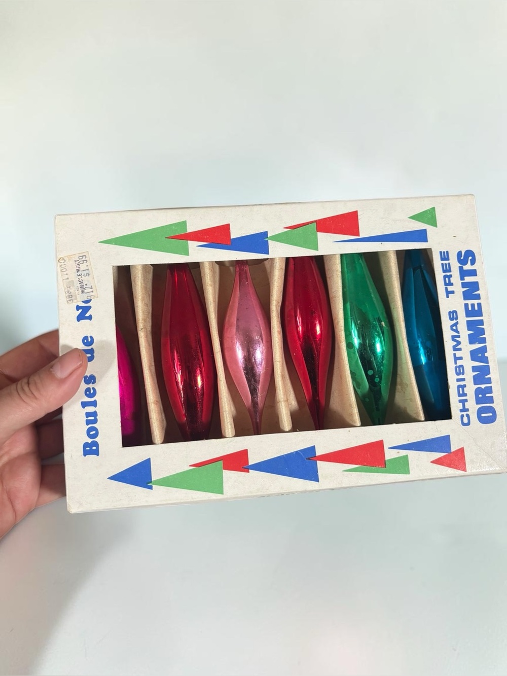 Vintage 1960s Santa Land Polish Glass Teardrop Christmas Ornaments Set of 6